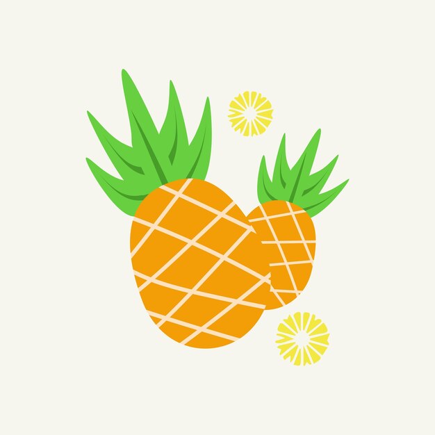 Piña de dibujos animados aislado con rodajas vector premium