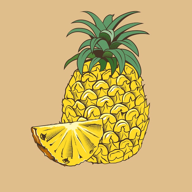 Piña en estilo vintage. Ilustración vectorial de color