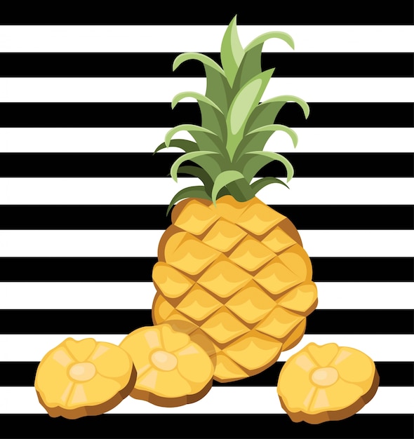 Piña en el fondo de rayas ilustración vectorial