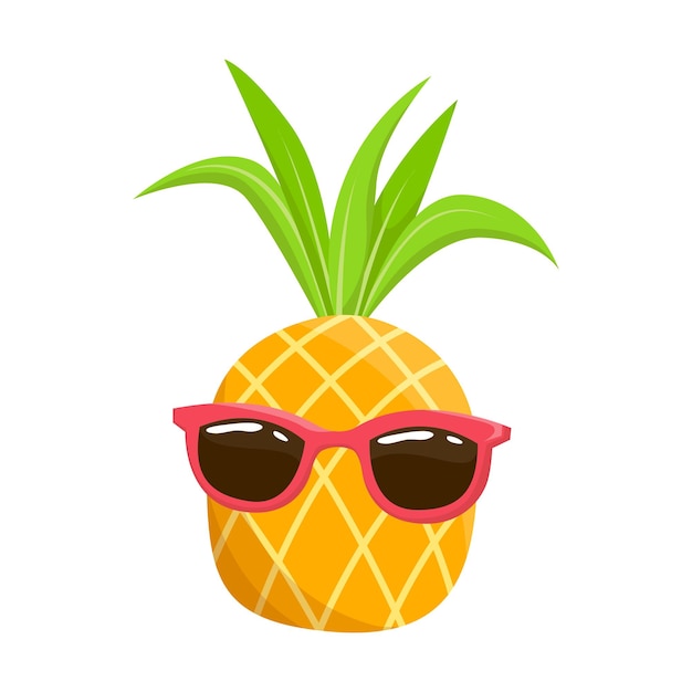 Piña con gafas ilustración vectorial de dibujos animados