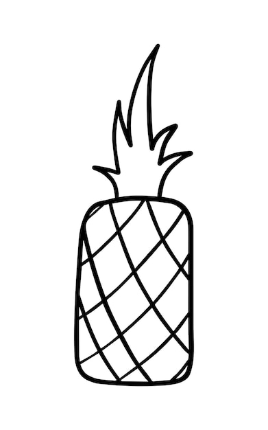 Vector piña con hierbas, ingrediente de cosecha de frutas tropicales para comer dibujos animados lineales de garabatos para colorear