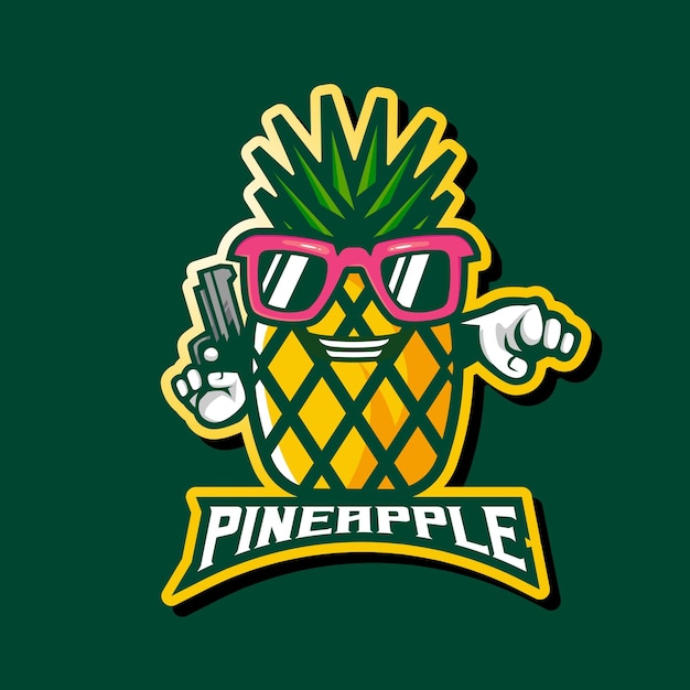 Piña con icono de dibujos animados de logotipo de mascota de pistola