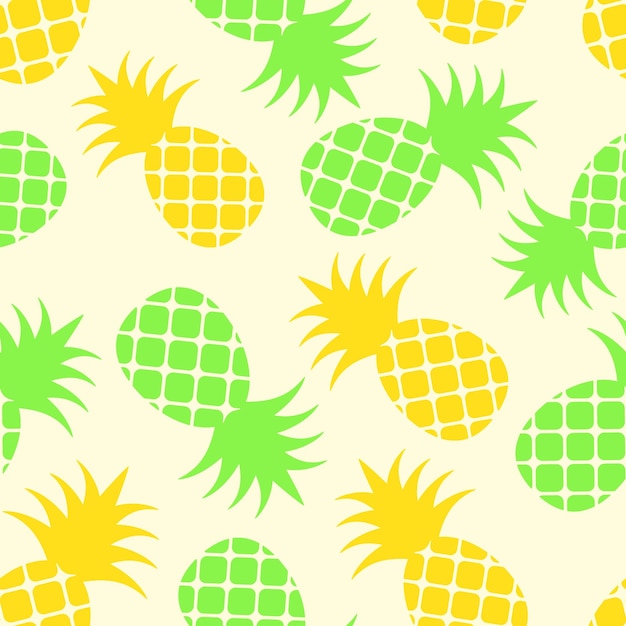 Piñas estilizadas amarillas y verdes sobre un fondo de marfil claro Patrón vectorial sin costuras