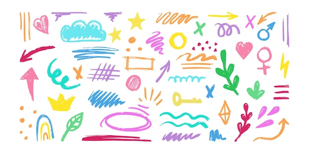 Pincel de color dibujado a mano elementos de pincel con efecto de lápiz de colores textura de tiza ilustración vectorial