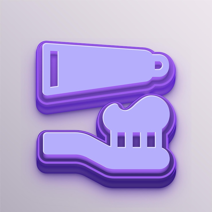 Vector pincel de dientes y icono de pasta de dientes vectorial púrpura 3d personalizable para educación, negocios y medios de comunicación