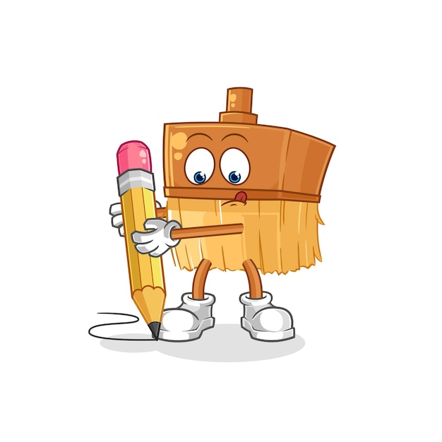 Pincel escribir con vector de mascota de dibujos animados de lápiz
