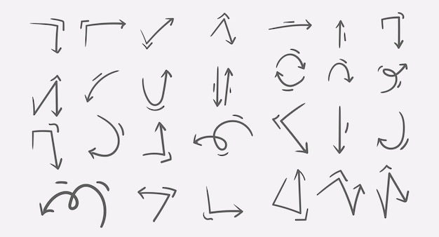 Pincel de flecha de lápiz dibujado a mano Conjunto de pinceles con dibujos de tiza de niños divertidos Trazados de tiza Grunge Texturas de lápices Doodles