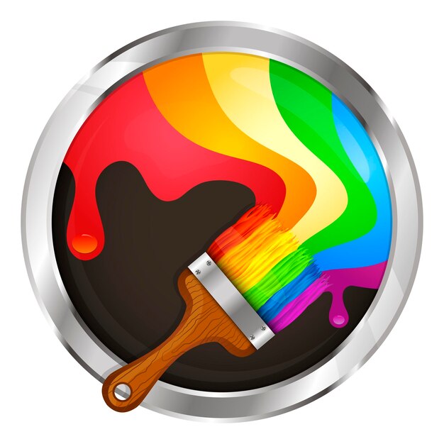 Pincel con gotas de pintura de colores en un círculo