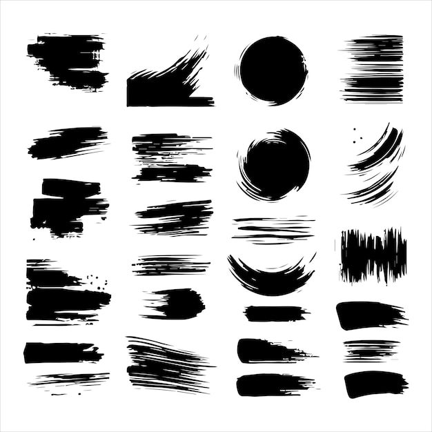 Pincel grunge elementos siluetas negras y blancas ilustración vectorial
