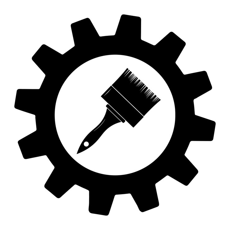 Vector pincel en el icono de engranaje símbolo plano popular y simple para la web y el logotipo gráfico de la aplicación móvil icono de vector de pincel aislado sobre fondo blanco