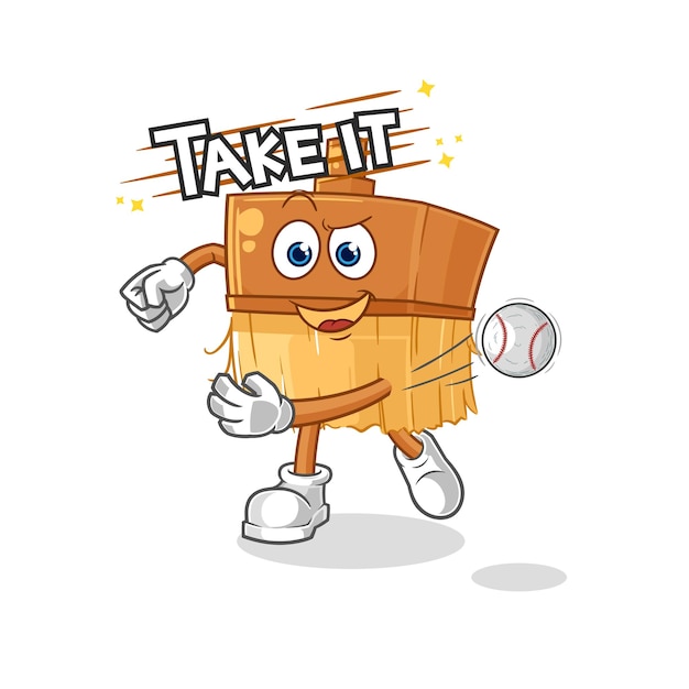 Pincel lanzando personaje de dibujos animados de vector de béisbol