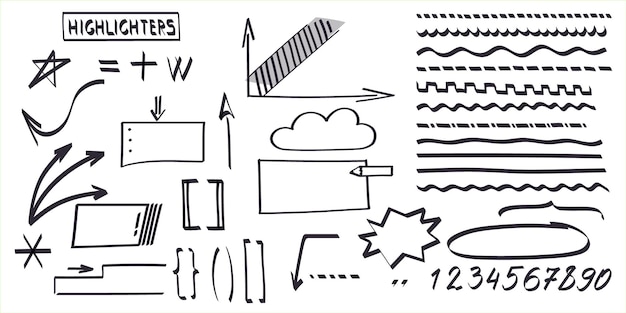 Pincel de línea en estilo doodle Subrayado círculo flechas números de puntuación subrayado dibujado a mano