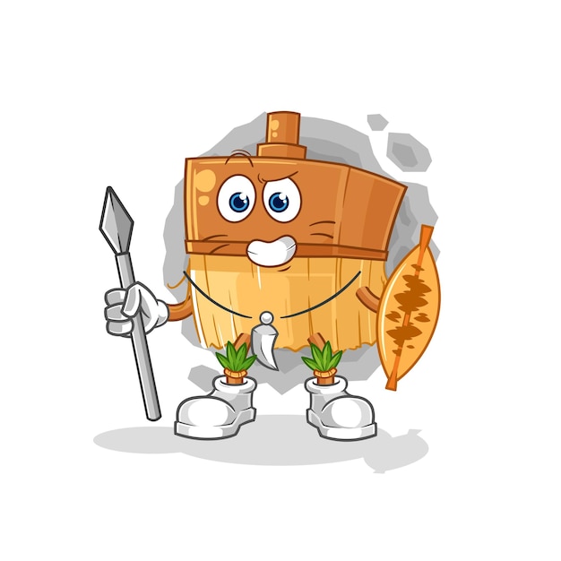 Pincel luchador tribal africano mascota vector de dibujos animados