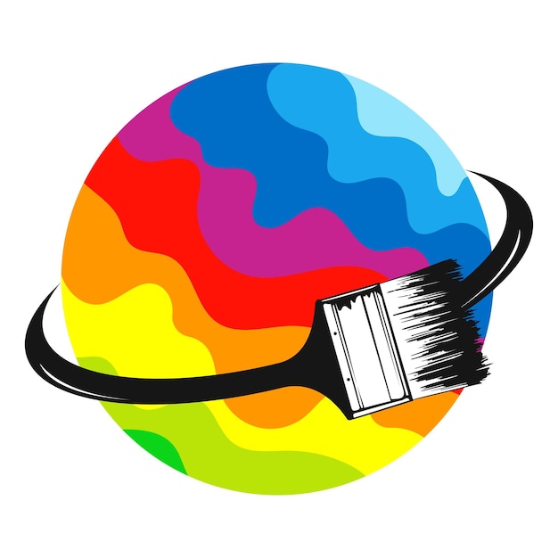 Pincel y pintura de color en un símbolo de círculo