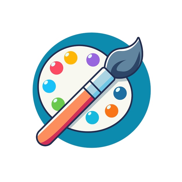 Pincel de pintura Icon Vector Ilustración Pincel con paleta de colores Blanco aislado