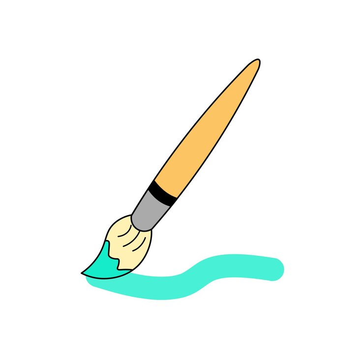 Pincel de pintura con icono de color azul claro vector de dibujos animados e ilustración estilo dibujado a mano aislado en fondo blanco