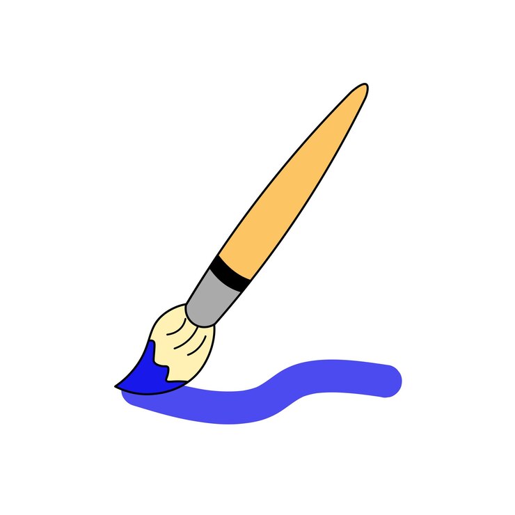 pincel de pintura con icono de color azul vector de dibujos animados e ilustración estilo dibujado a mano aislado en fondo blanco
