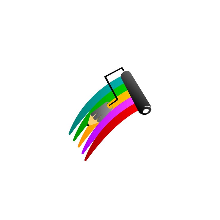 Vector pincel de pintura y logo de salpicaduras de pintura colorida