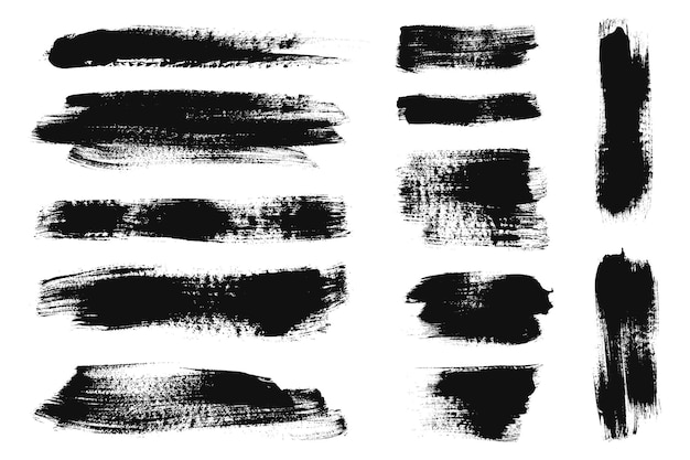 Pincel de pintura vectorial grunge negro conjunto de pinceles de pintura de tinta gruesa angustiada