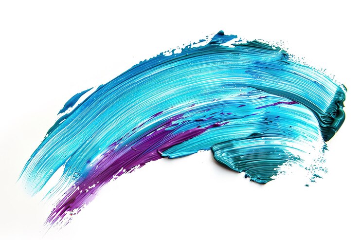 Un pincel plano de pintura azul azulado y púrpura sobre un fondo blanco en el estilo de png con un clippi