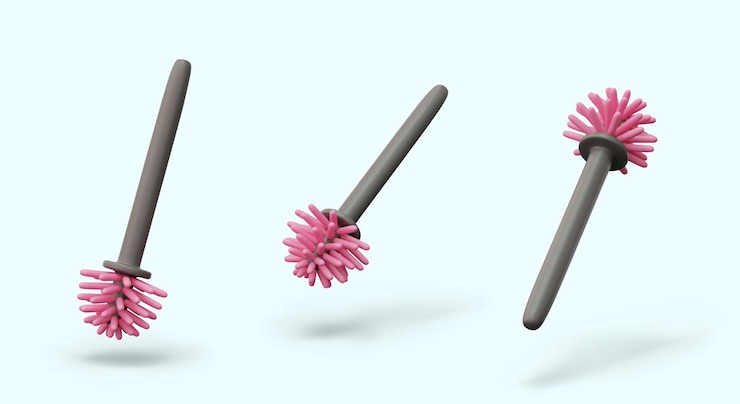 Vector pincel redondo realista en diferentes posiciones herramienta para limpiar el inodoro