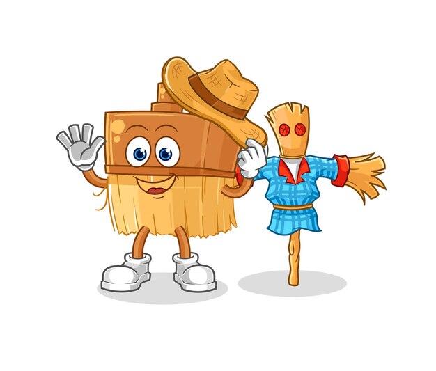 Pincel con vector de personaje de dibujos animados de espantapájaros