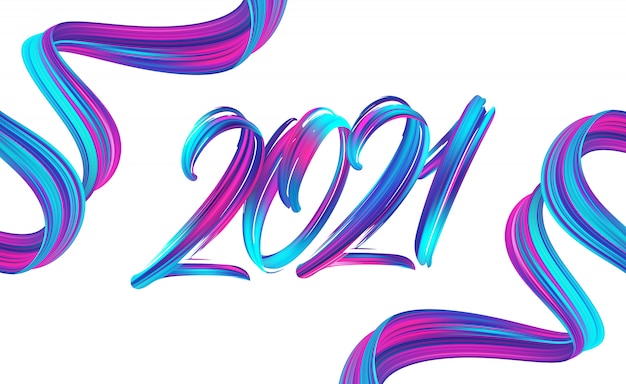 Pincelada pintura caligrafía de letras de 2021 feliz año nuevo