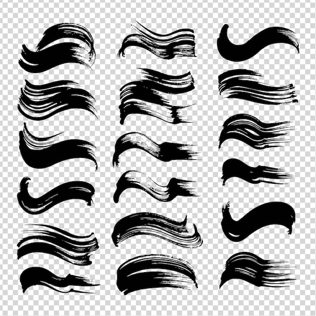 Pinceladas abstractas negras aisladas en un fondo transparente de imitación