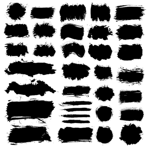 Pinceladas cajas de texto Conjunto de pinceles vectoriales Elementos de diseño grunge Banderas de textura sucia Manchas de tinta Objetos pintados