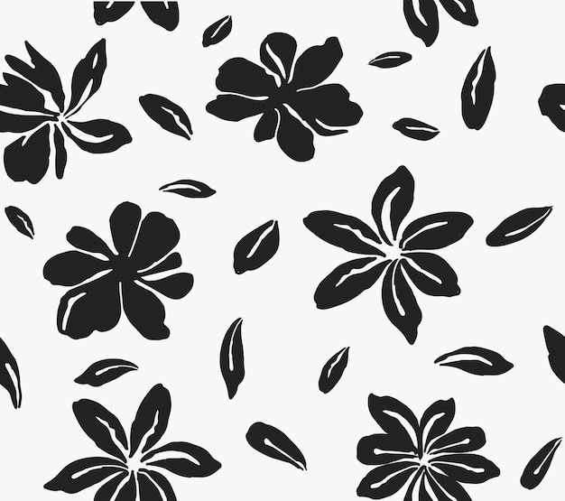 Las pinceladas florales son patrones sin costuras, las flores son dibujadas a mano, el patrón sin costuras de las flores abstractas.