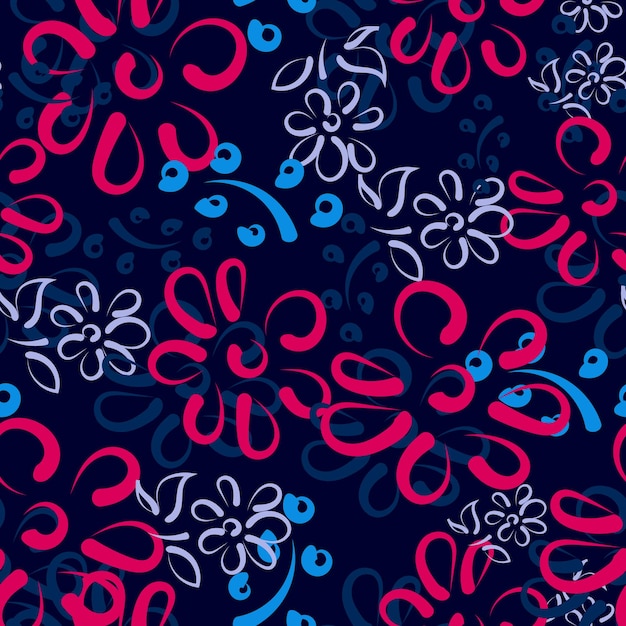 Las pinceladas, las flores y las manchas crean patrones sin costuras para los textiles brillantes de moda.