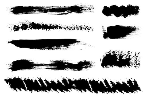 Las pinceladas grunge establecen diversas líneas de pincel de dibujo a mano para resaltar y subrayar el pincel creativo