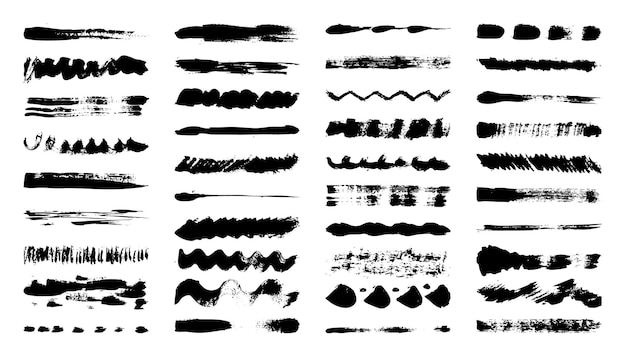Pinceladas grunge líneas manchas de tinta dibujadas a mano formas garabateadas hechas a mano marcas esquemáticas acrílicas