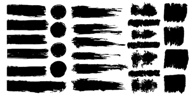 Pinceladas negras Conjunto de cuadros de texto vectorial en fondo aislado Textura Grunge dibujada a mano