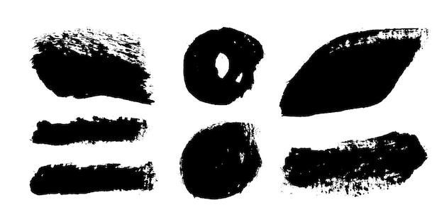 Pinceladas Pincel de pintura vectorial Conjunto de elementos de diseño Grunge Cuadro de texto rectangular Banderas de textura de angustia sucia y delgada Manchas de tinta Grungy pintado redondo Marco circular