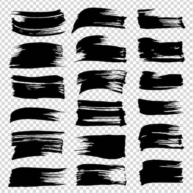 Pinceladas de textura negra abstracto gran conjunto aislado en imitación de fondo transparente