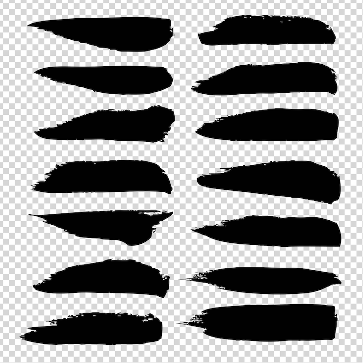 Vector pinceladas de tinta negra abstracto con textura gran conjunto aislado en imitación de fondo transparente