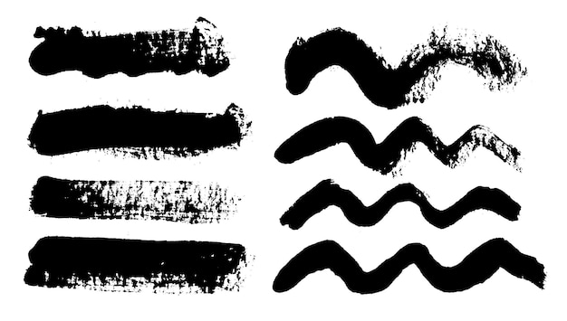 Pinceladas vector set de pincel grunge elementos de diseño rectángulo cuadro de texto delgado sucia textura de angustia pancartas salpicaduras de tinta grungy objetos pintados