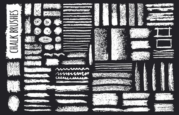 Vector pinceles ásperos de tiza trazos de lápiz de tiza de textura grunge ilustración de vector plano de pincel de carbón de garabato dibujado a mano sobre fondo blanco