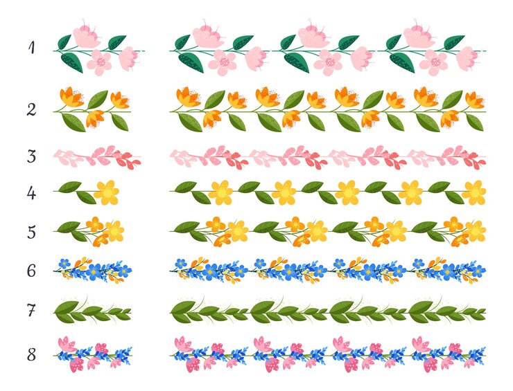 Vector pinceles de follaje floral con flores y hojas pinceles artísticos vectoriales