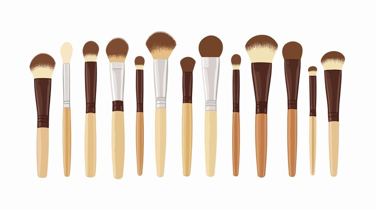 Vector pinceles de maquillaje profesionales en fondo blanco para la herramienta de cosmética