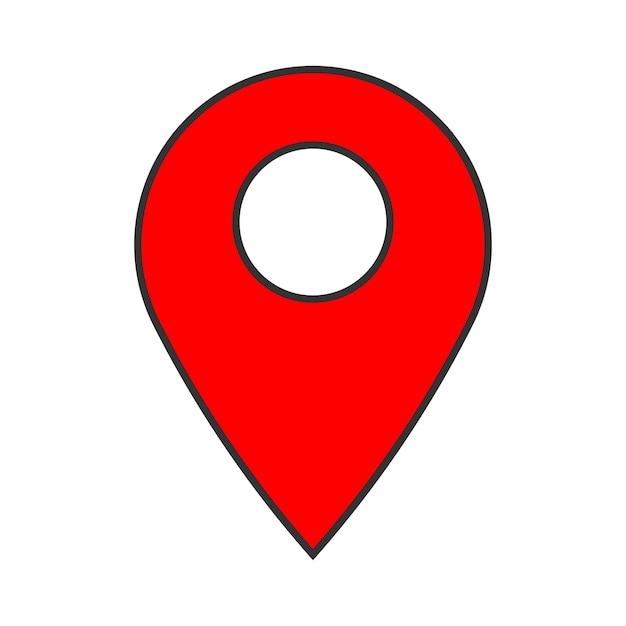 Píndolo de ubicación con contorno negro aislado en fondo blanco Icono del mapa de ubicación Marcador de píndolo rojo