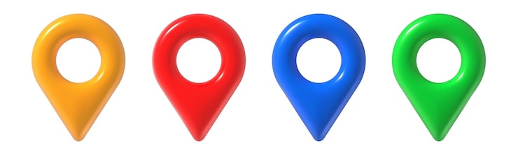 Vector pines de mapa 3d etiqueta geográfica realista pin de color rojo azul y amarillo verde para la vista frontal del mapa aplicación de navegación de viajes vector de ubicación gps iconos aislados establecido