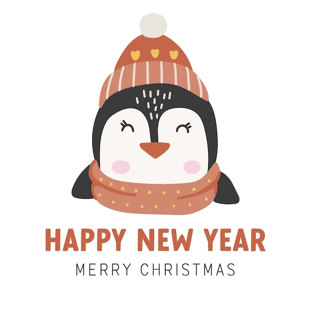Pingüino de animal bebé, animal de invierno, vector de dibujos animados de animales lindos, animal de ropa gruesa