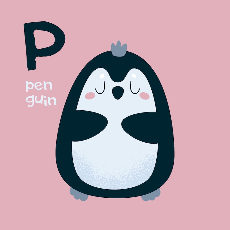 Vector pingüino animal letra p del alfabeto.