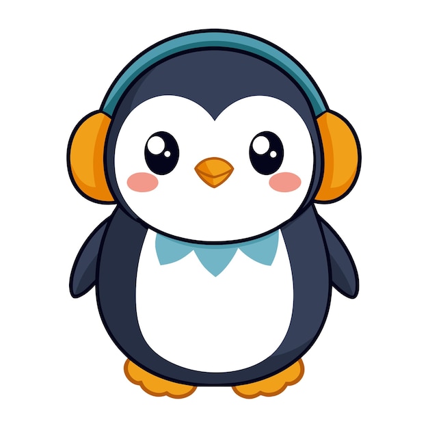 un pingüino con auriculares y un fondo blanco