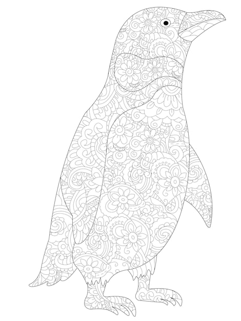 Pingüino para colorear vector para adultos