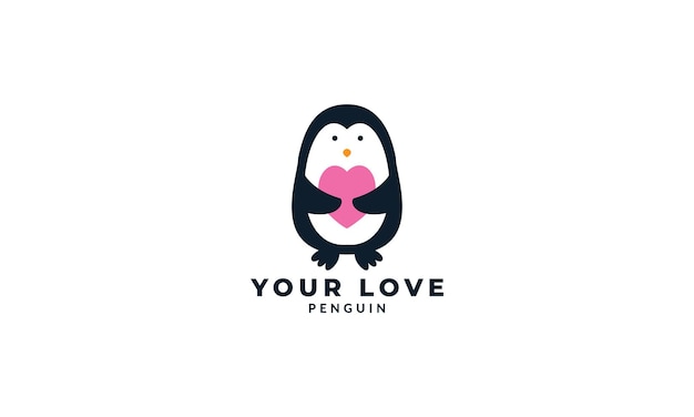 Pingüino con corazón o amor lindo dibujo animado logo icono ilustración vector