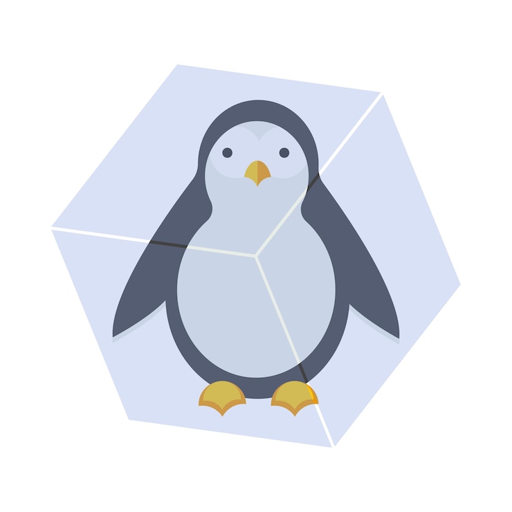 Vector pingüino dentro de un cubo de hielo caracter de animal lindo aislado en blanco vector plano de animal polar