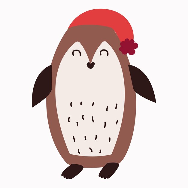 Pingüino de dibujos animados en un sombrero de Navidad Un personaje para el diseño de Navidad y Año Nuevo Vector